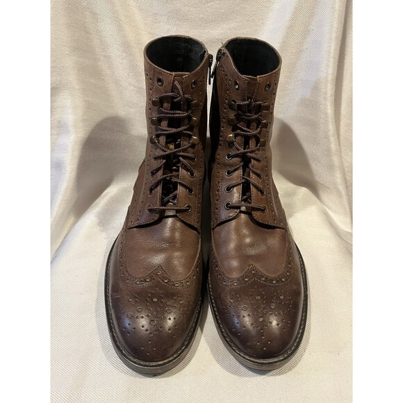 Andrew Marc Wingtip Brown Leather Lace Up Ankle‎ Boots w/ Zipper Men 9.5 C99-112 - Picture 2 of 16
